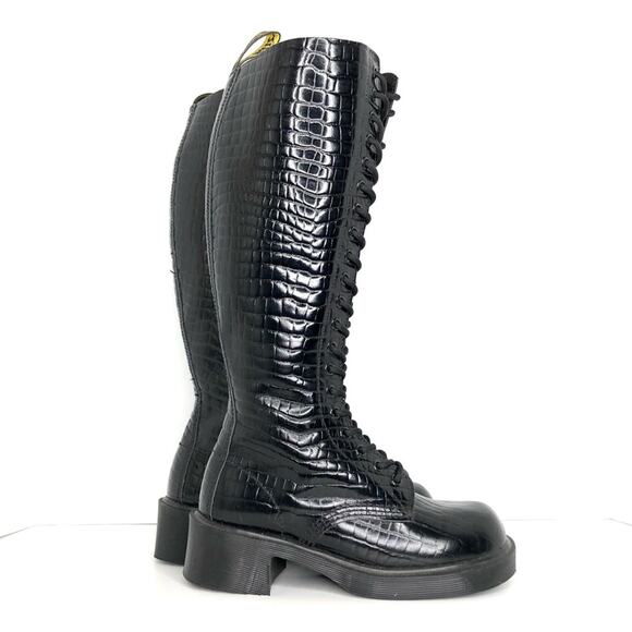 NEW Vintage Dr Martens Croc Patent Leather Knee High Square Toe Heeled Boots 7 - Picture 2 of 14